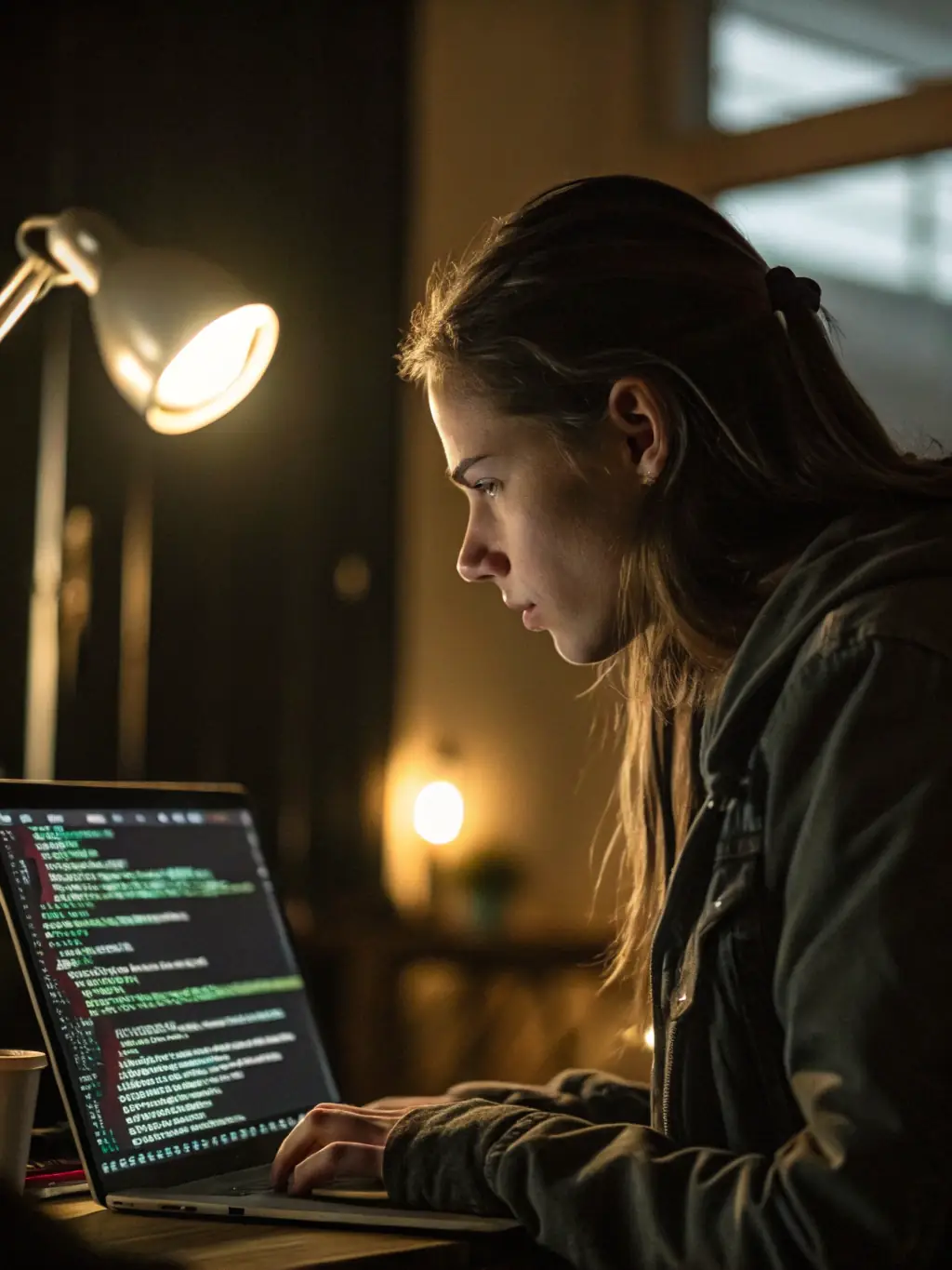 A close-up shot of a student debugging code, highlighting the analytical and problem-solving skills taught in the bootcamp.