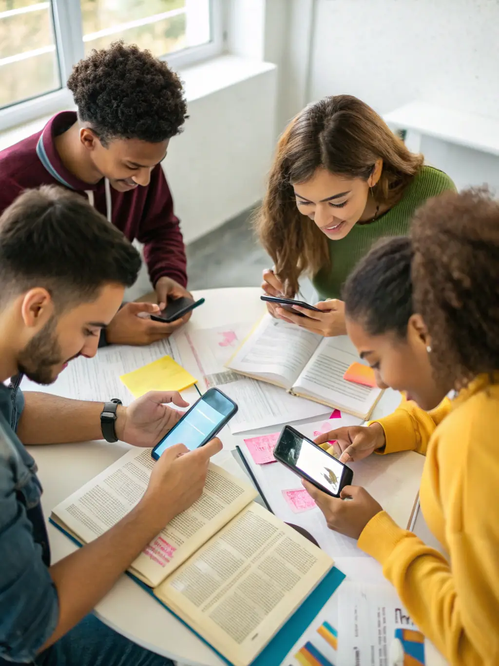 A group of students working on mobile app development, testing their apps on smartphones, in a collaborative environment at Wrigglerspot coding bootcamp.