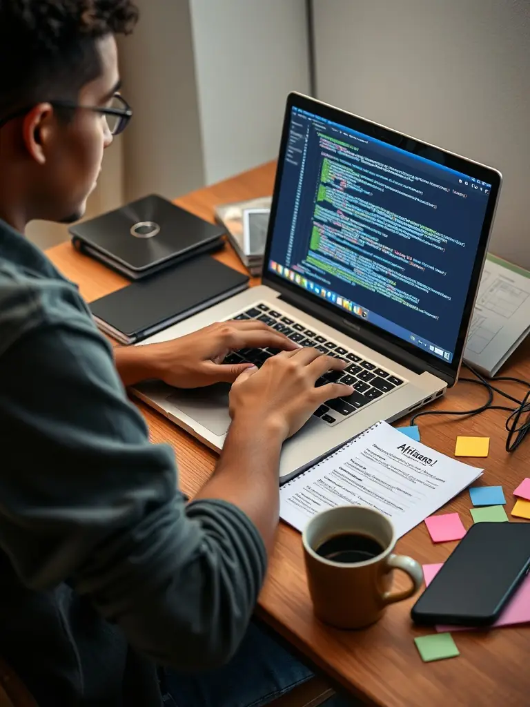 A close-up shot of a student debugging code on a laptop, with lines of code visible on the screen, highlighting the problem-solving aspect of the course at Wrigglerspot.